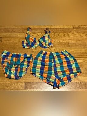 Vintage 80’s Victoria Secret 3 Piece Multicolor Plaid Lingerie Set